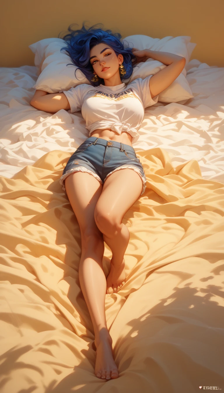 there is a woman that is laying down on a bed，wearing silk stockings, 8 k sensual lighting, Realistic afternoon lighting, realistic soft lighting, highly detailed soft lighting, Realistic shadow lighting, cinematic soft lighting, ultra realistic lighting, ultra realistic lighting, photorealistic anime girl rendering, ultra realistic lighting, soft 3d render, anime big breast. Soft lighting, realistic shadow perfect body, realistic illumination
