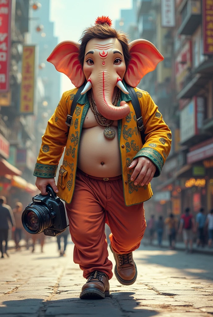Lord ganesha walking on corporate office floor with having laptop bag in hand