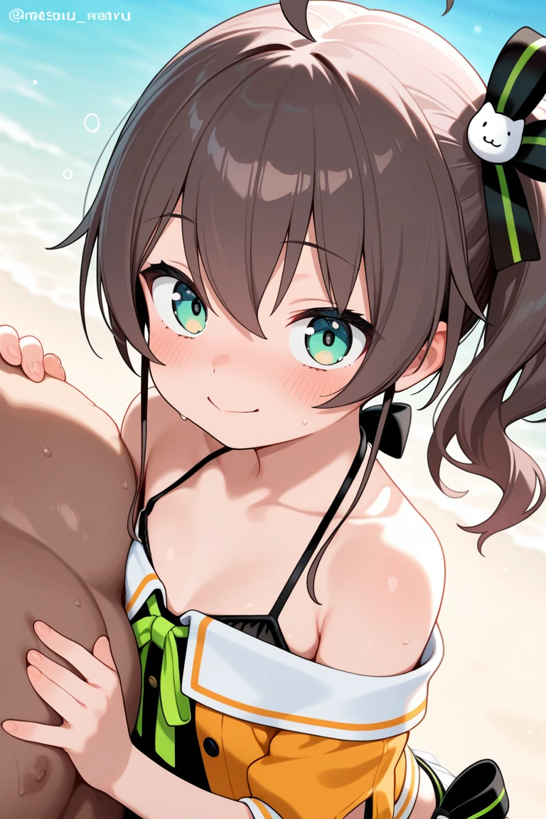 (((white coat))),open coat,(bikini), ((purple suit)),bikini dress,((black hair)),lying on sand,(((anime fine details portrait of kyaru, a delicate girl from princess connect re dive,)),(extremely delicate and beautiful), best quality, official art, headpiece, global illumination, soft shadow, super detailed, realistic lighting, grand scene, 4k, complicated background, super detailed background, more detailed, rich detailed,light smile,(((blush))),cat ears, fluffy ears,extremely detailed cg unity 8k wallpaper,(focus-on:1.1),(1 girl),full body,beach,long (sliver) hair glows,green eyes,multicolored hair,twintails,(long hair ),bowl cut,{{{{black hair }}},white stripe on hair, streaked_hair,glowing hair,ribbon, green eyes, ferocious eyes, very brilliant eyes, beautiful detailed eyes, shiny eyes, gradient eyes, small breasts, coquettish,full body,(forbidden eyes), tsundere, japanese illustration,beach background, anime, masterpiece, {full body}, extremely detailed cg unity 8k wallpaper, by baisi-shaonian