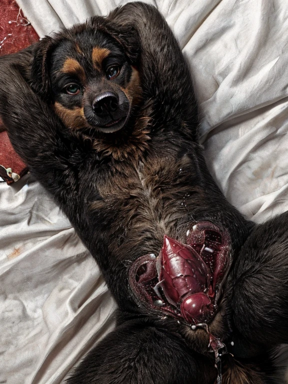 ((((duo, human, realistic, photorealistic, photo, photography, 8k uhd, ultra-detailed, feral, huge penis, POV, lying on side, leg up, grabbing legs, looking at viewer, on bed, tapering penis, hands on belly)))), hyper realistic, ultra detailed image of a terrordog, feral, thick thighs, realistic, detailed background, dark skin monster, claws, (short tail:0.8), (((((in pain, hyper Teats, excessive lactation, hyper projectile lactation, paws, anal, grabbing legs, hands on butt, detailed anus, one anus, pov, scat covered anal penis)))))