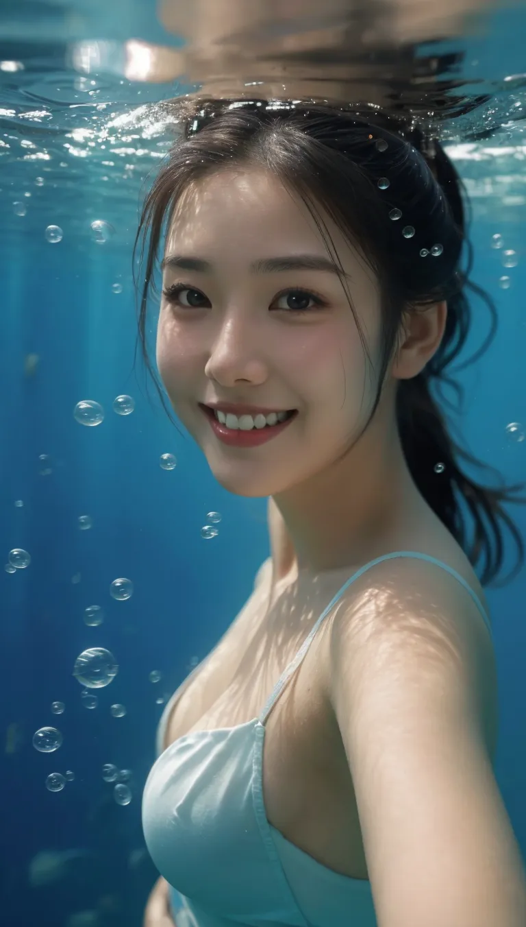 a 15 years old girl,in a aquarium,under water,(water above head),(water drops convered),(wear transparent white green sexy lace),long hair,beautiful skin,UHD,8K