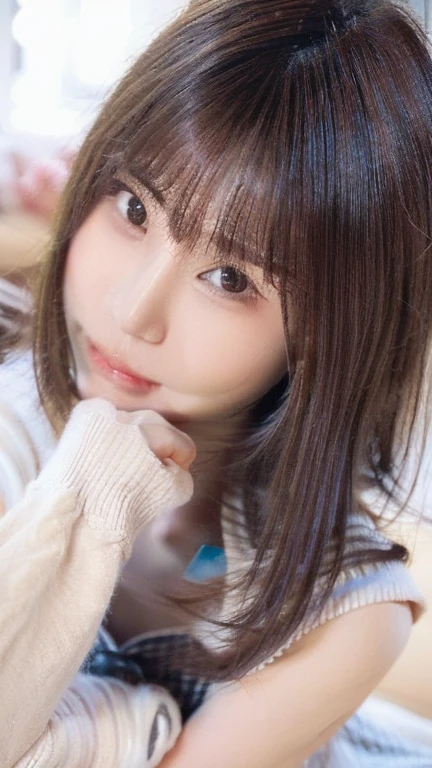 Girl in a dream.I have long colorful hair.Wearing white clothes.She has nap.It's a rock band.Notes flying around.It is an illustration of the highest quality.It is a beautiful illustration.Very colorful.big eyes,smile、Viewer's perspective