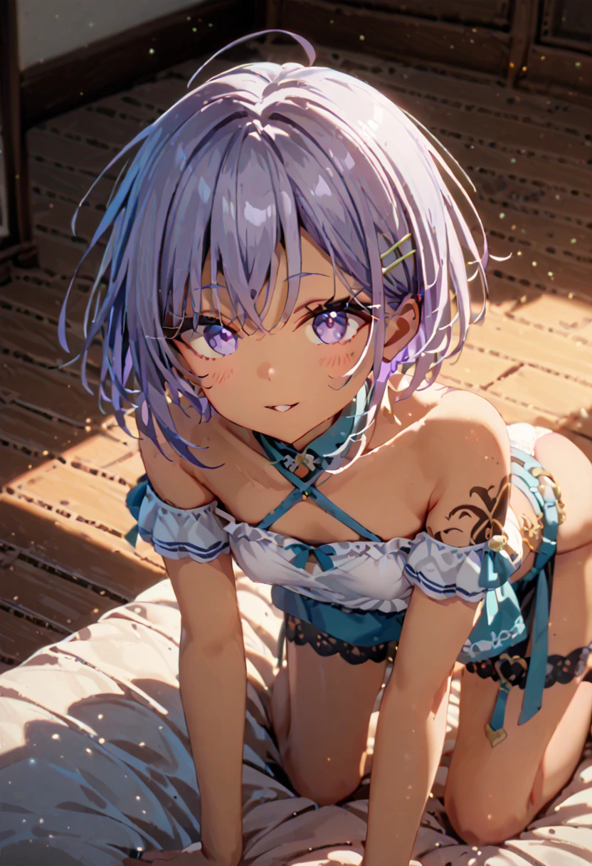all-fours,Green hair