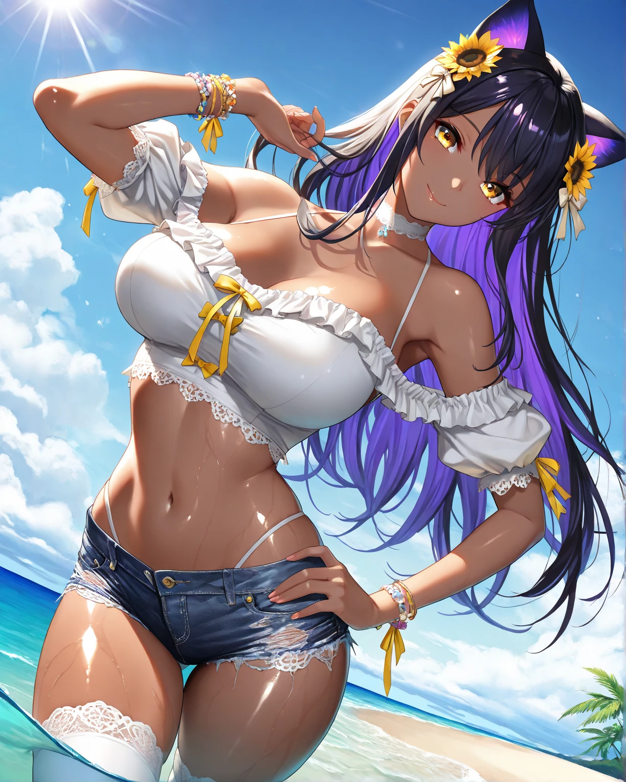 masterpiece level,The highest image quality,Little Lori,,(Yellow Bikini:1.3),sandal,Twin-tailed,sitting on ground,Beach,全身,((It's cute,Cute)),amorous,long blue hair,The large,Supergianthugebreasts,,,,((Textured skin, Anatomically correct, masutepiece, nffsw, ccurate, high details, Super Detail, High quality, Best Quality, hight resolution, 1080p)),Outdoors,(,glistning skin,Skin type,Body Body:1.6)(14 years old:1.3), (Lori), (Fair skin, (Beautiful Girl: 1.5), (Skin type: 1.5), (Glossy skin,Glowing pupils,Detailed eyes: 1.3), (Beautiful Girl), (Great body), Medium Hair, (Straight hair), ((Pink hair)), Beautiful detail hair,Soft light,