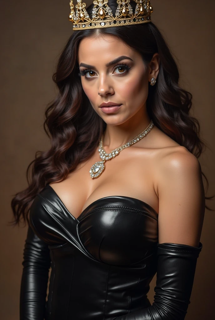 magnificent masterpiece, ultra realistic, bearded Italian woman, medium-long black hair, black eyes, lipstick, earrings, jewelry, necklace, big round nose, in tight-fitting panther dress, beautiful well-trimmed beard