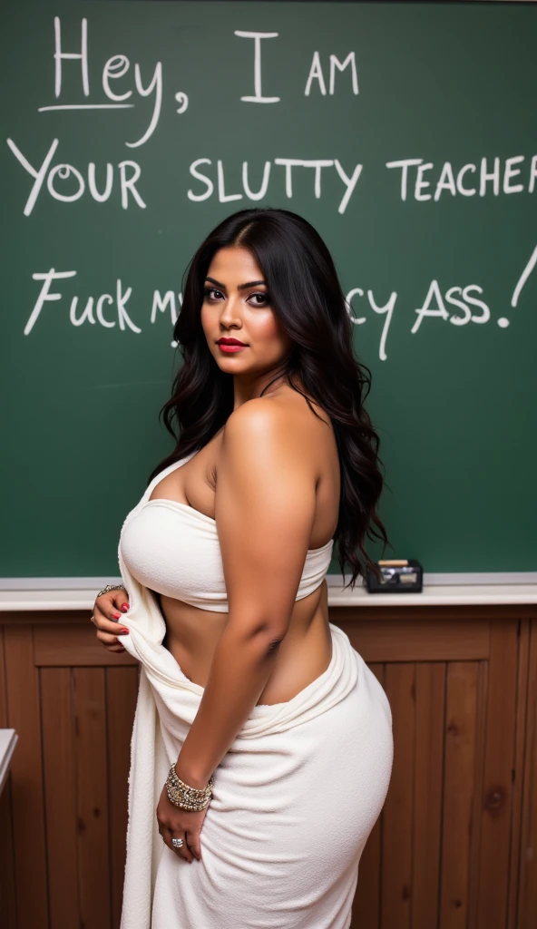 Nsfw. walking in a classroom , classroom background, surrounded by many indian shirtless men,grab her waist,men pull her hand,exotic girl, indian, vivacious, looking at the viewer, shining skin, perfect lighting, the embodiment of grace and elegance, provocative pose, smiling seductively, (transparent red and black see threw open shirt and jewelry), big breasts,deep cleavage, curvy ass, clear curvy details, beautiful curves, detailed eyes, detailed pupil, long shining hair, volumetric lighting, Ultra Detailed, unity 8k wallpaper, ultra detailed, aesthetic, masterpiece, best quality, photorealistic