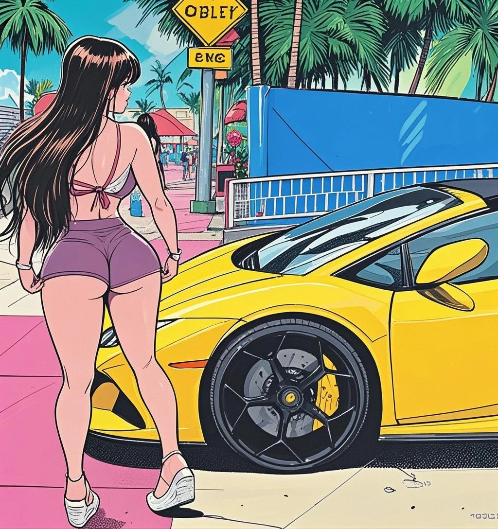 Une fille sexy sur le capot d'une voiture de sport