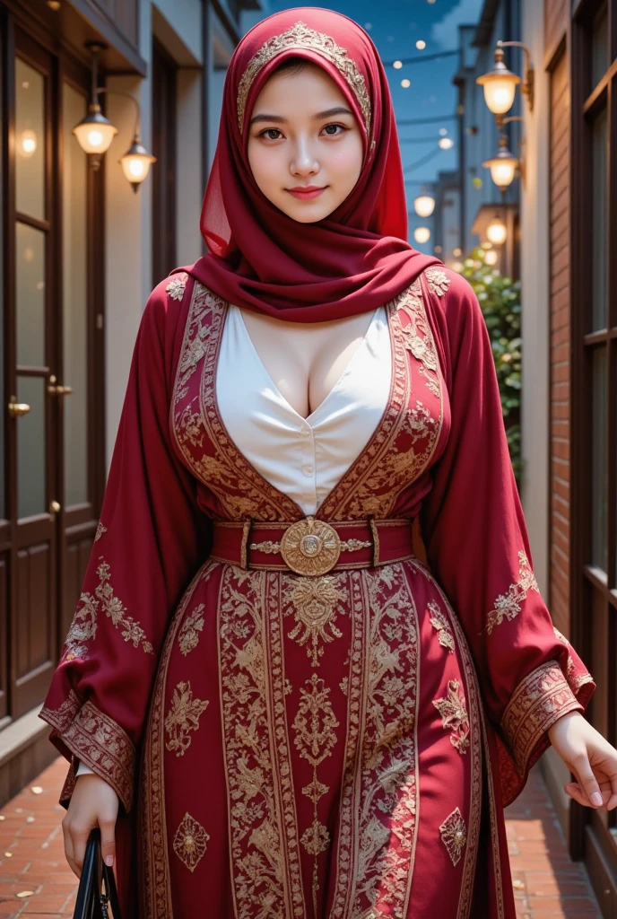 1girl, beautiful detailed eyes, beautiful detailed lips, extremely detailed face, hijab, long dark hair, soft warm lighting, sunlit garden, lush foliage, serene atmosphere, intricate floral pattern, ornate jewelry, delicate skin, calming color palette, (best quality,4k,8k,highres,masterpiece:1.2),ultra-detailed,(realistic,photorealistic,photo-realistic:1.37),vibrant colors, cinematic lighting, portrait, digital painting