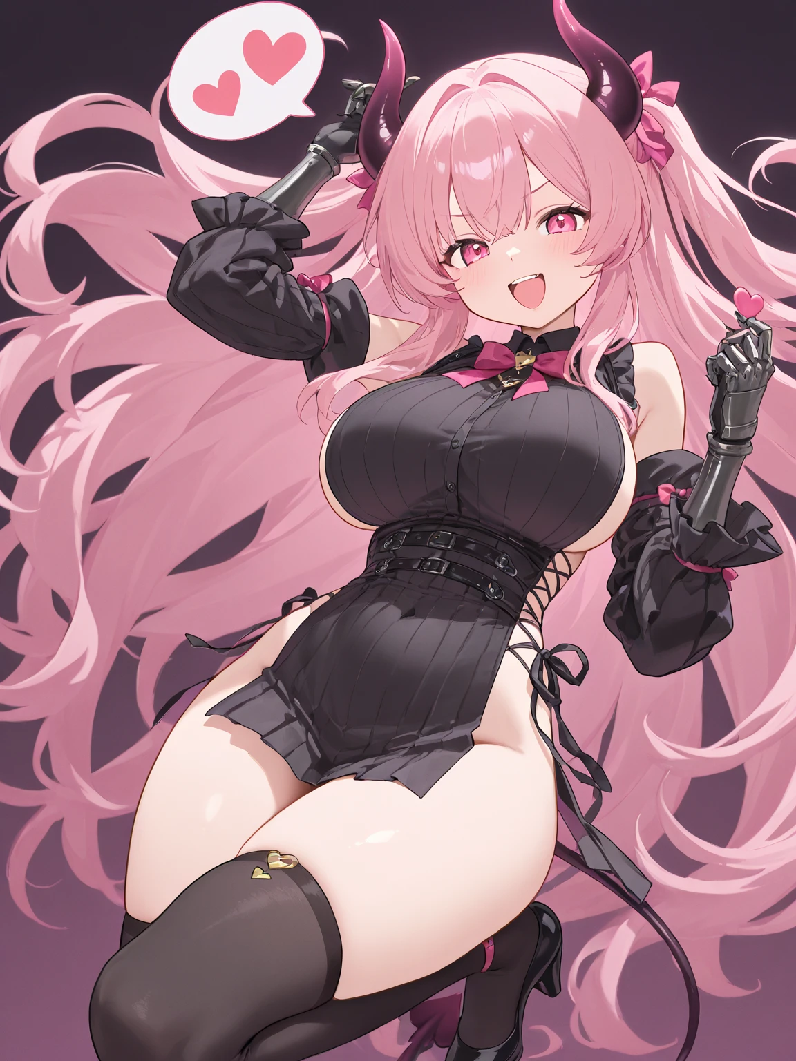 (HD, Sharp, Fractal), One Woman, Super Glossy Skin, Magical Girl, (crotch tattoo:1.1), Pink and black costume,18 years old, Face feeling pleasure, Big, Knee-high boots