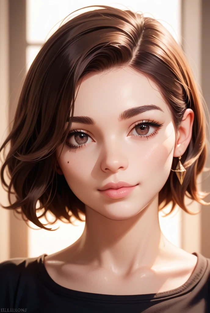 master piece, seulement, highly detailed, Ultra-detailed, ultra highres, (photoreallistic: 1.333), (beste-Qualit), (meilleure ombre), detailded, perfect  lighting, dark brown hair, [taches de rousseur du visage], (Yeux verts), collier, smoked makeup, gros plan, portrait, Determined look, taches de rousseurs, Photograpie professionnelle, realistic portrait, beauty spot