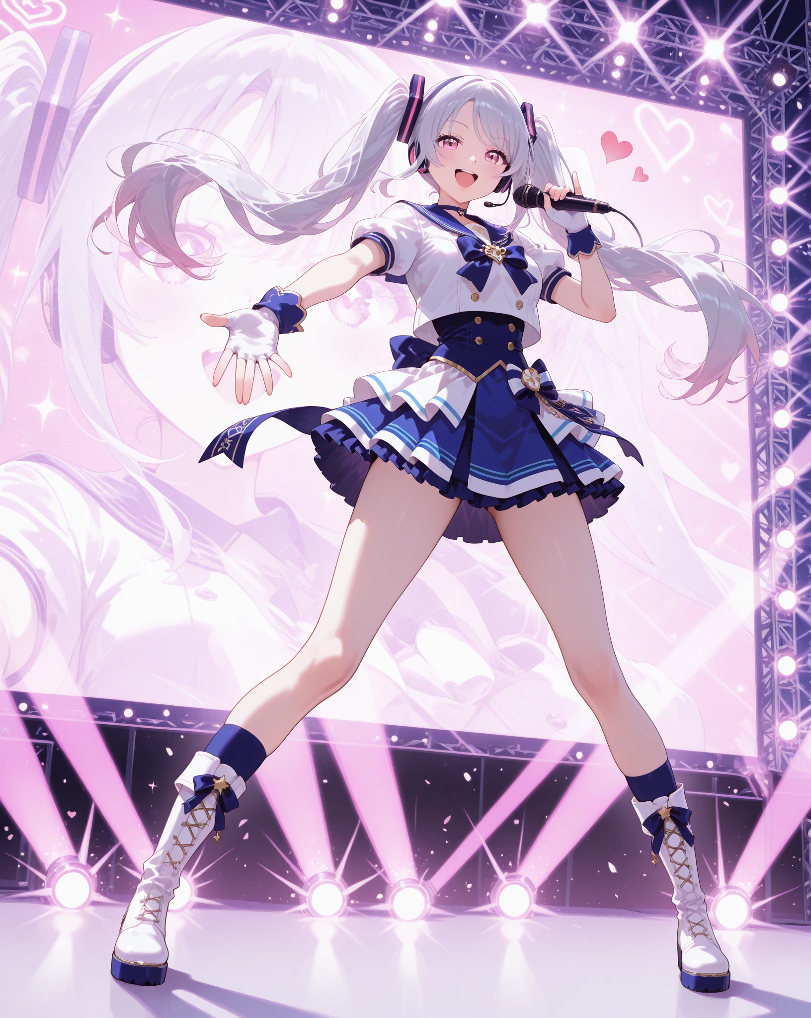 amane kanata。Completely naked。black tights。piece。Idol。is attracting attention。Live venue。flat 。dance。Lifting her legs to show off her crotch。