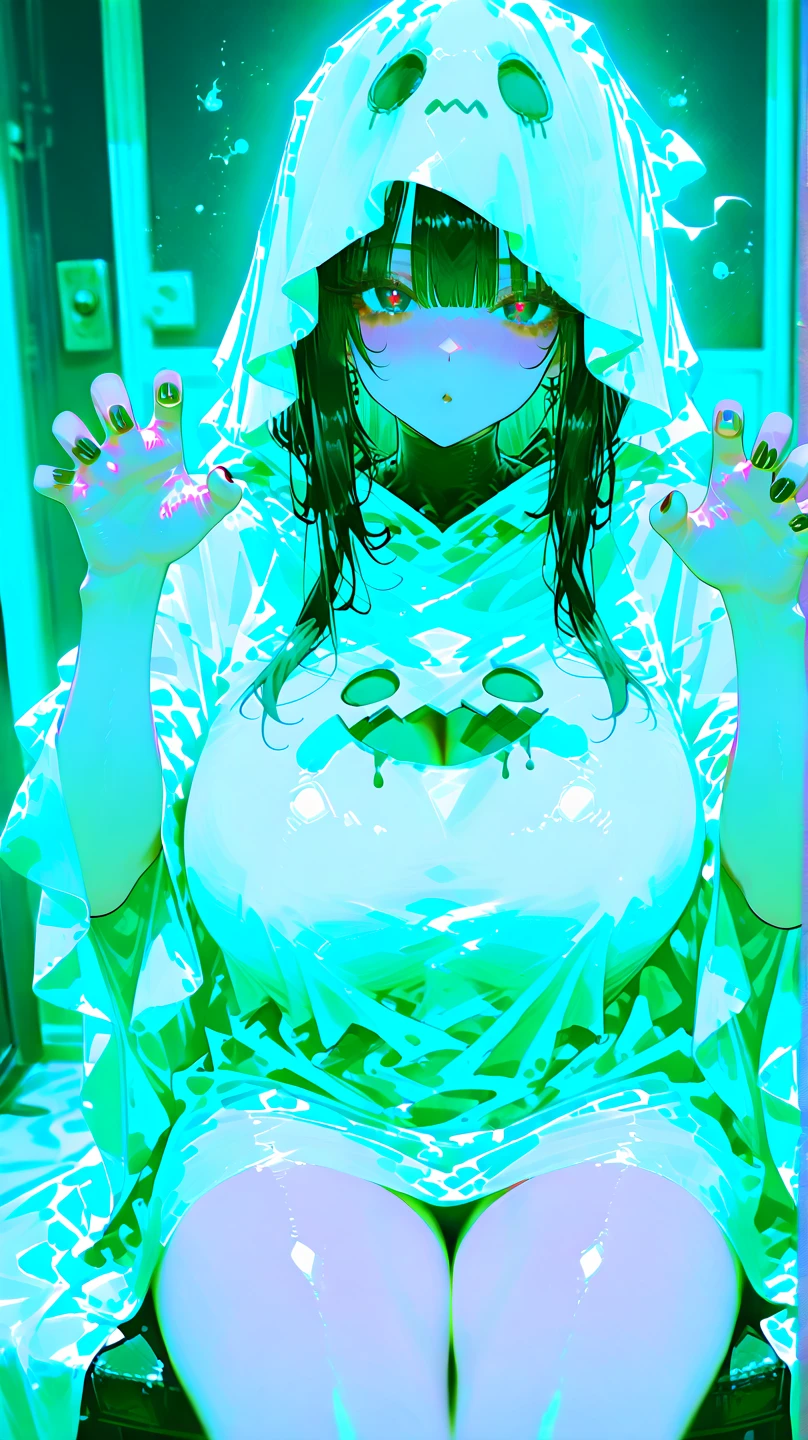 nighttime,akiryo-mai ,(put up/raise one's hand(s): 1.7),Necklaces, earrings,Brownish red hair,see-through,(Business casual wear:1.6),(sweat:2), (Robert-Hernandez style tattooing:1.45) ,(((solo))),Forests, rivers, wide angle,(Masterpiece:1.5),(best quality:1.4),extremely detailed ,3D,Cinema-4D , 8k,Photorealistic ,( Charming female body), (gigantic breasts),Facing the camera, Pink lips,(((Finger details))),Subject centered,(((Extra hands))), (((extra legs))),