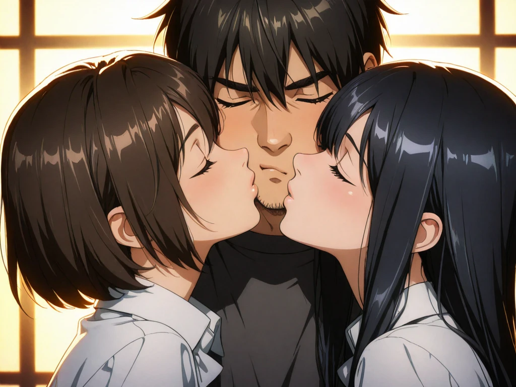 Eren e Mikasa se beijando no por do sol