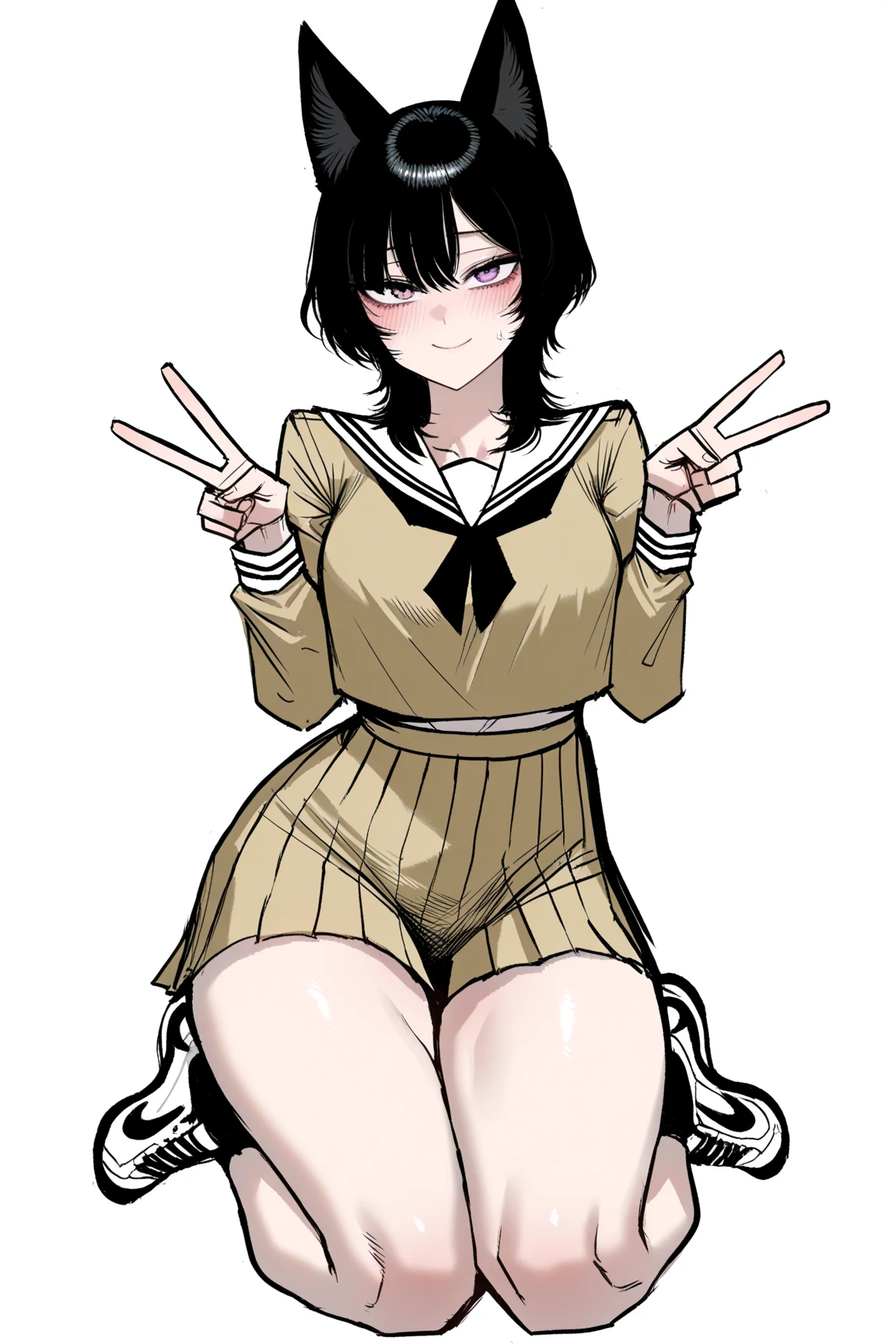 Cute girl,black hair pulled up, black clothes, full body,boy, a young girl, Bangs up, hair standing up, Combat stance, Fighting stance, Hand drawing is better, sexy body, Better eye drawing, finer details, high quality, sexy,