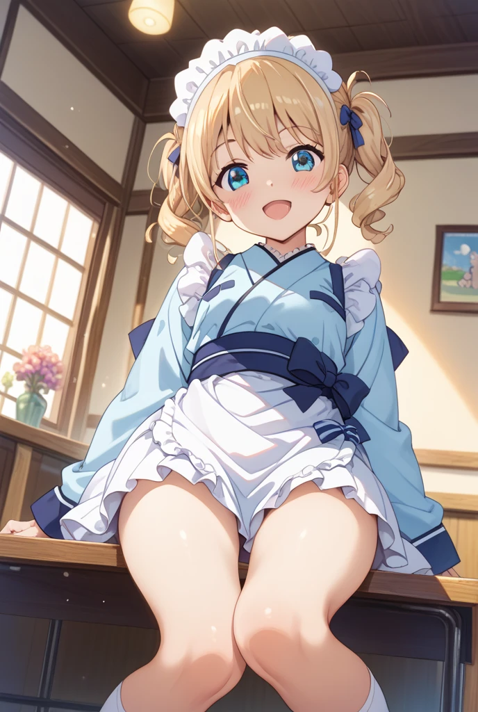 ((pale colour)),35mm, debt/1.2, 超High resolution, Attention to detail, Highest quality, High resolution, masterpiece、小さな幼いcute美少女、(naked)、cute、(Embarrassed blush:1.2)、anus、Unshaven hairy pubes、Blonde braids、yukata