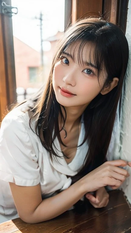photorealistic, high resolution, 1women, solo, hips up, look at viewer, (detailed face), colorful summer clothes, snow, use earphone