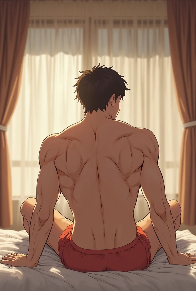 Luffy lying down with his focus on his feet, enjoying