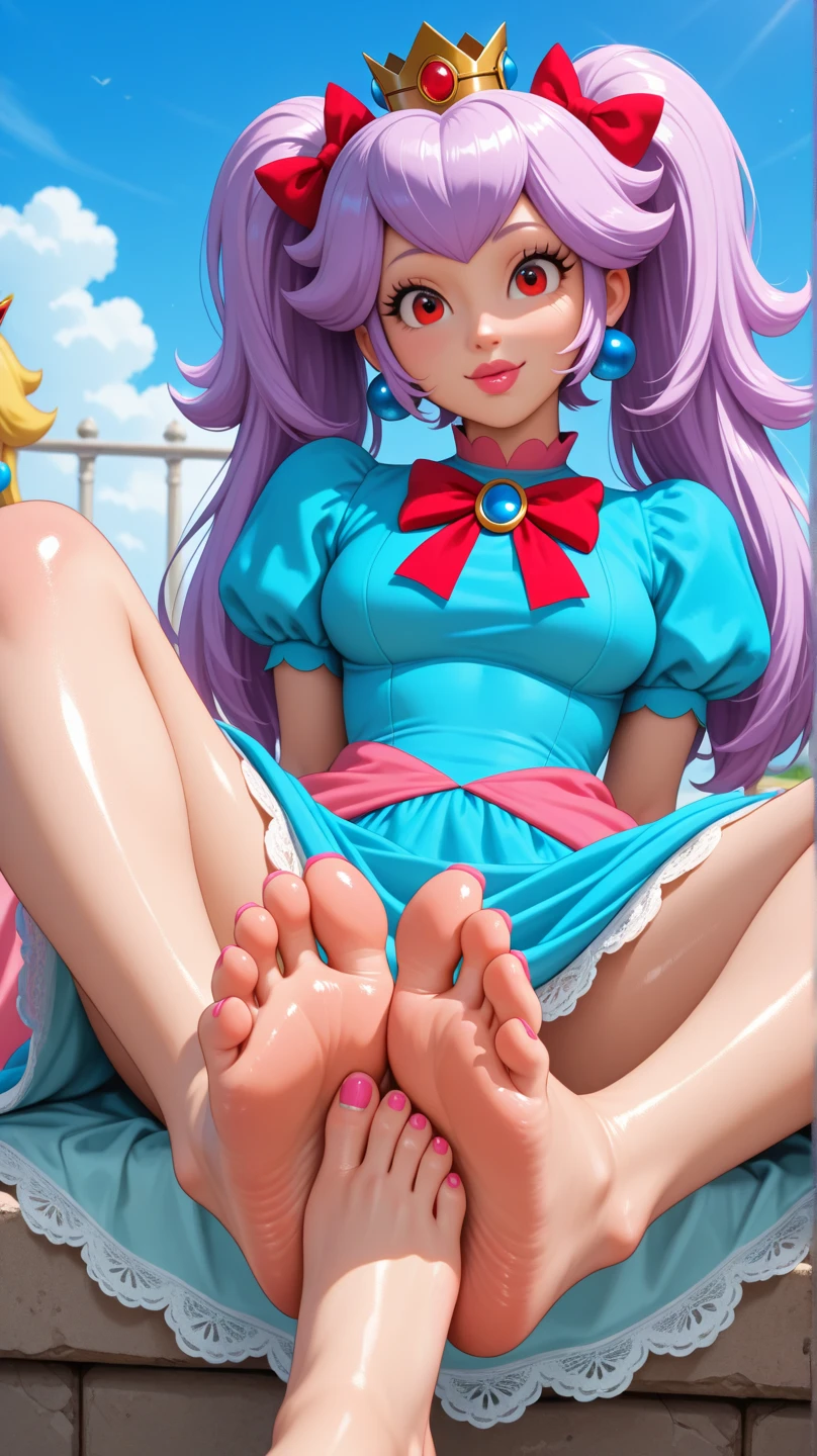 Close-up of a beautiful korean woman with colorful hair and necklace, anime girl with cosmic hair, Rossdraws soft vibrancy, Gouviz style artwork, fantasy art style, colorful], vibrant fantasy style, Rossdraws cartoon full of vitality, cosmic and colorful, Guweiz, colorful digital fantasy art, stunning art style, beautiful anime style, glowing hair, extremely long feet