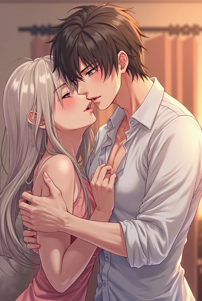 one girl and one boy,couple,boy is White short hair ,girl is White long hair、Blue eyes