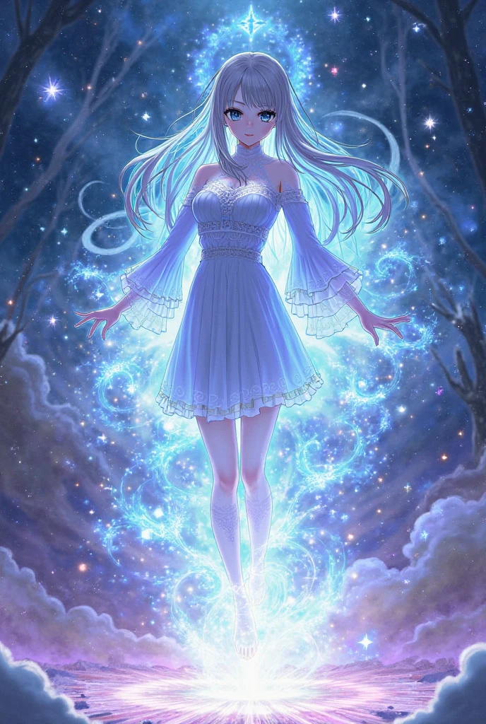 ((best quality)), ((masterpiece)), (detailed), A magical girl drinks a growth potion and her legs grow longer, thicker, and more beautiful. Her entire leg is surrounded by a whirlpool of white light. She is still growing. dream