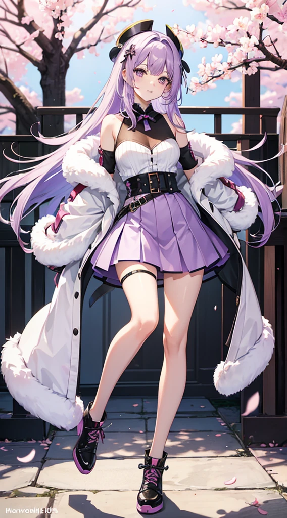1 girl, game CG, white dress, cleavage visible, shoulders visible, corset, white short skirt, white jacket, neck ribbon, white beret, (gigantic breasts:1.2), pink hair, long hair, straight hair, ahoge, pink eyes ,(white background:1.1), full body, toe, standing, looking back, smiling,