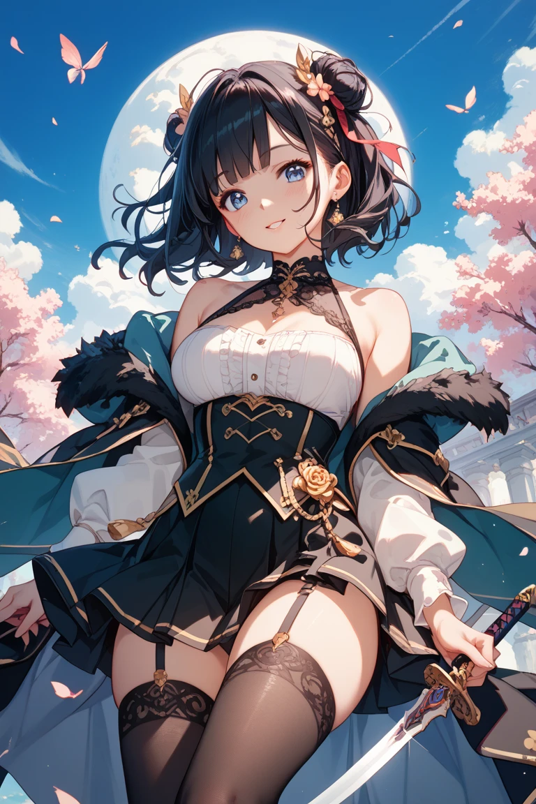 (Masterpiece artwork, best qualityer), details Intricate, Valkyrie, kawaii, (((cheerful grin))), Open your mouth and laugh, hands up, gazing at viewer, Feather helmet, natta, (((Red flower garden))), sitting down, 18 year old , 

1 girl in, standing alone, realisitic, ultra detali, (shining skin:1.4), absurdrez, 苗条, dynamic lighting, high resolution, sharp focus, depth of fields, detailedeyes, sharp pupils, realisitic pupils, (breasts big:1.6), (thick-thighs:1.0), 

portraite, swept bangs, Bblack hair, droopy eyes, Crimson thighs, Deep Red Detached Single Sleeve, robot joints, Deep Red Gloves, Deep Red Bodysuit, Deep Red Reinforced Suit, Closed feather wings, pantyhose, Deep Red Full Armor, flower decoration,