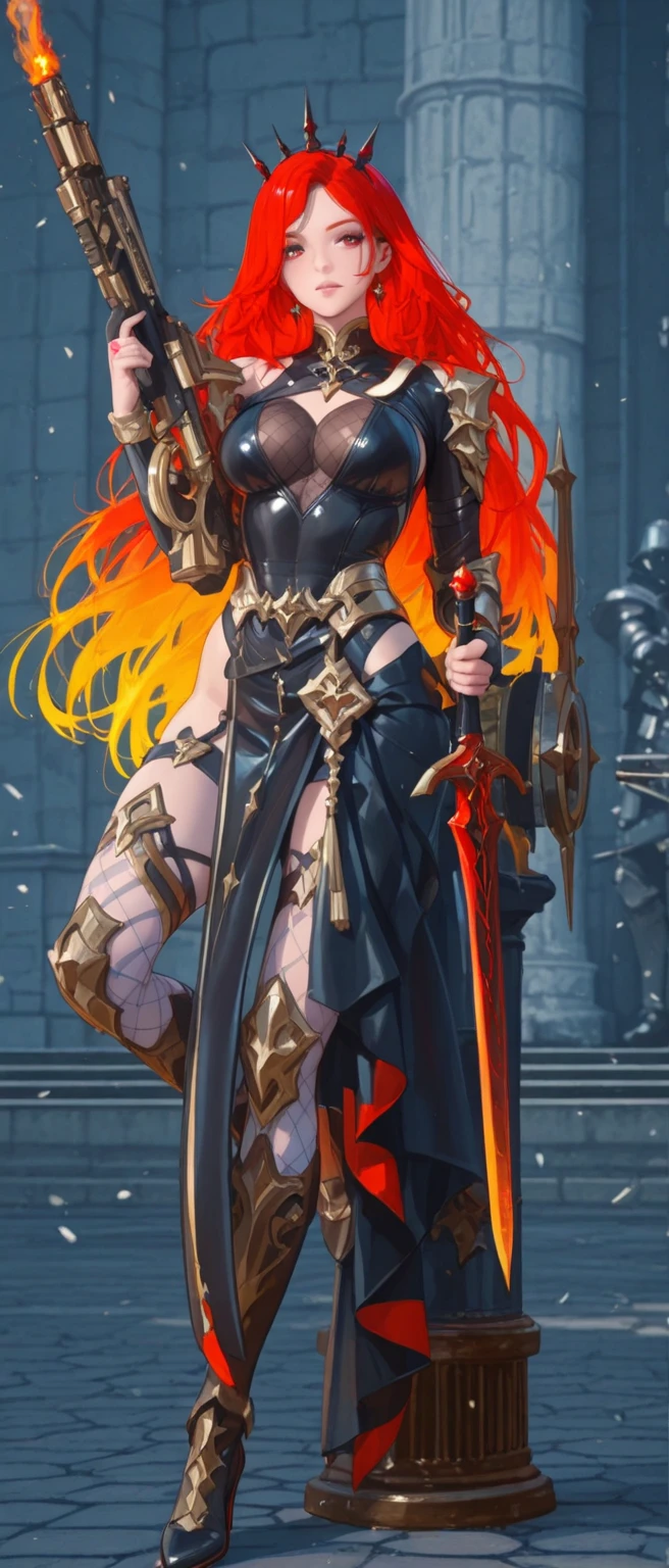 Very detailed 64k resolution, Unreal Engine 5, Mortal Kombat, Cartoon style, perfect eyes, perfect face, full body image of Princess Zelda cosplaying Scorpion, black hair, yellow eyes, holding a katana attached with a chain, looking at the viewer, emanating an aura of fire around the body, in a macabre graveyard of night with full moon.