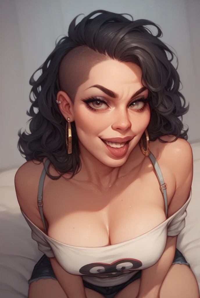 score_9, score_8_up,score_7_up, score_6_up, score_5_up, score_4_up, woman, best quality, highres, portrait, solo, beautiful, makeup, soft lips, hermione as a serpentar, grimace, put out your tongue, large cleavage, snake double tongue