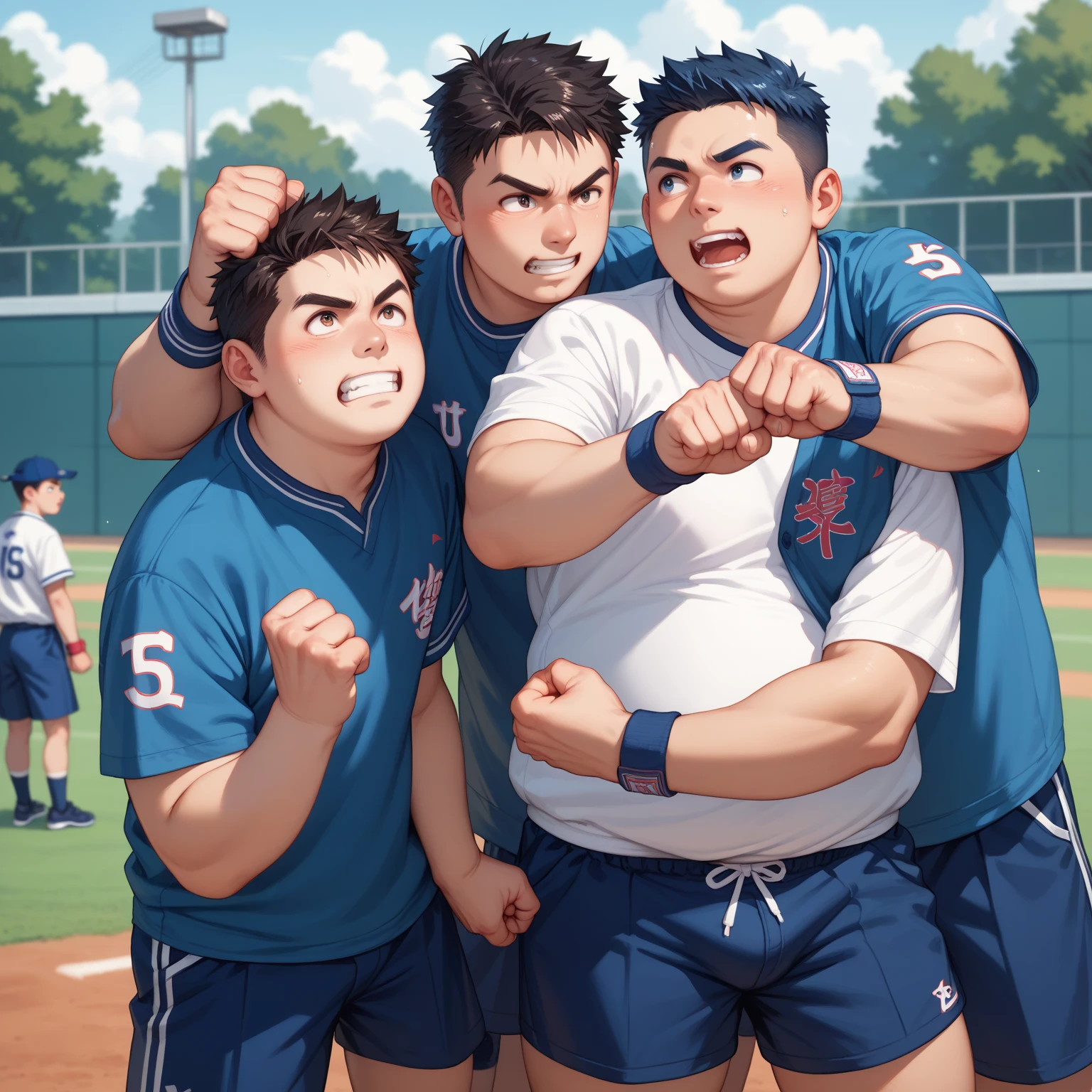 Hypnotized Ash Ketchum from Pokémon wearing a football uniform with cleats, pads, and helmet included standing in line with brainwashed football jocks flexing their biceps under hypnosis with glowing red eyes as they grow into big dumb sweaty hairy muscular football jock bros in a locker room and assimilate with the other dumb jock bros there. Hyper muscles. Massive muscles. Big biceps. Big triceps. Big traps. Broad shoulders. Massive meaty pecs. Bulging crotch. Hyper crotch bulge. Dumber and dumber. Blank stare with open mouth while saying, "I am a dumb jock.... Dumb jocks obey.... Bigger and bigger.... Dumber and dumber.... Hairier and hairier.... Yes, Coach.... Must recruit more bros. I am a dumb jock... I obey.... Huhuhuhuh...." Slumped shoulders. Hypnosis. Brainwashing. Bigger and dumber jock bros. Assimilation. Transformation into big dumb muscular jock bros. Slumped shoulders. Massive crotch bulge. Bulging glutes. Thick stubble. Hairy armpits. Repeating triggers to be dumber and dumber each time they say them to think and focus only on growing muscle and being the perfect football jocks. Hairy brutes. Crass. Conversion. Recruitment. Brainwashing. Reprogramming. Dumb jock bro personality. Bodybuilder football jock.