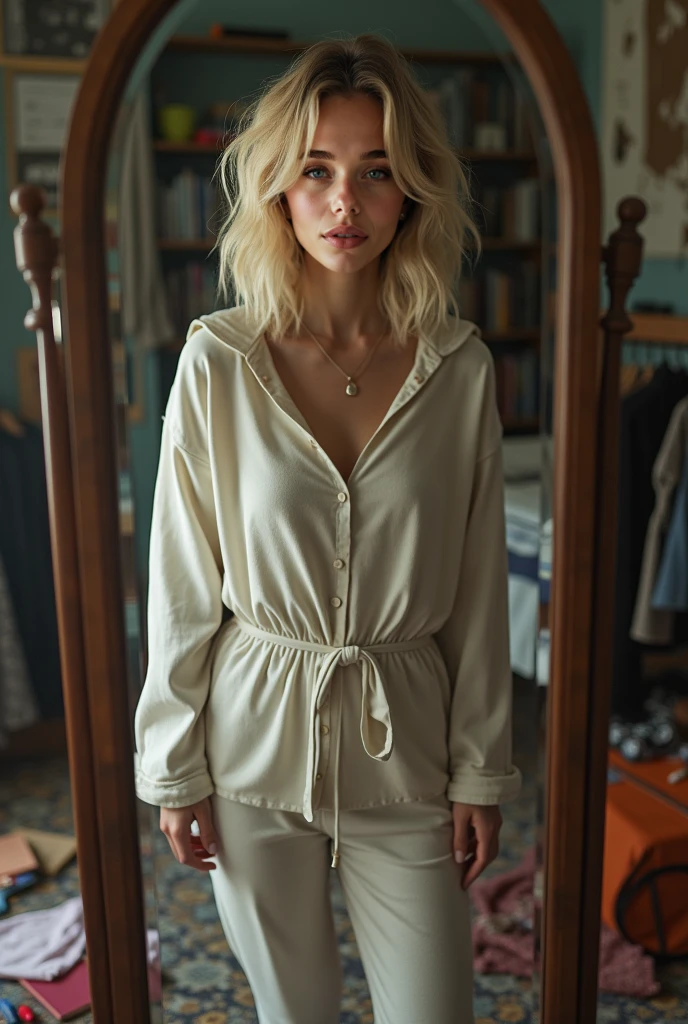 (Photorealistic),(Masterpiece),(ultra-detailed),a very close shot of very beautiful and tall but so delicate and weak and thin and fragile and slender because she hasn’t eaten for a month,wearing a loose crop hoodie and loose sweat pants ,have absolutely no fat or muscles, quite tall but very small and feeble and fragile body frame and figure,enduring extreme hunger,big eyes and very small face,about to faint but resisting,extremely severely malnourished,trying to stay positive,legs and waist thin as arms,hunger in eyes, sitting on a chair,can see all her bones, stomach carved inwards