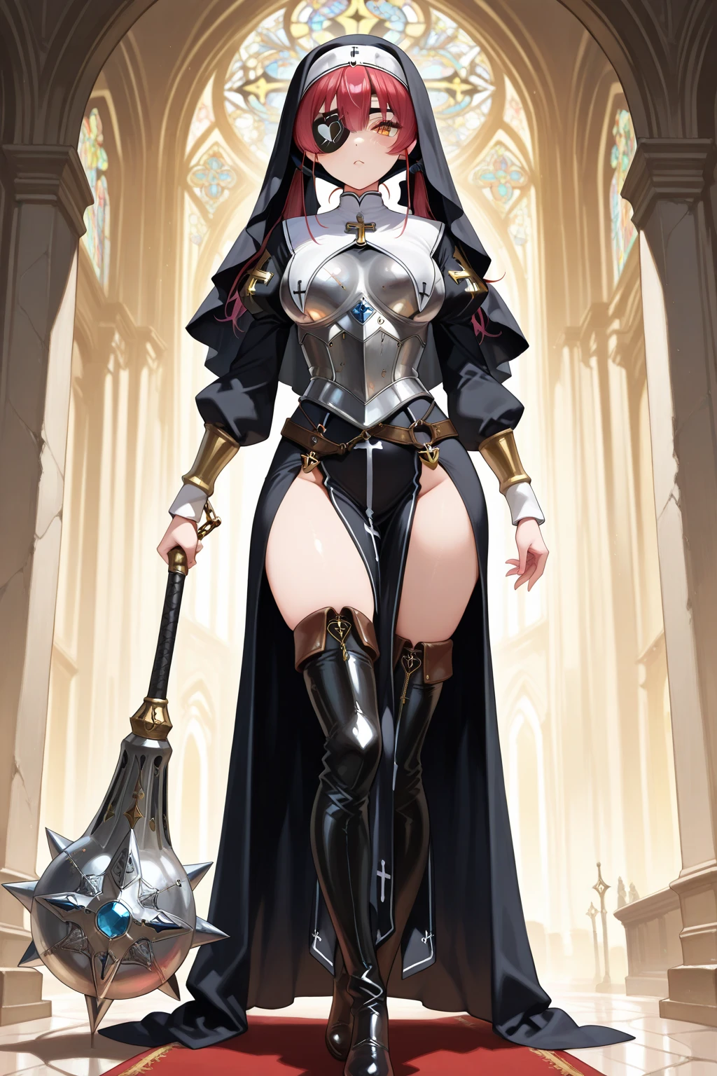 Albedo。Overload。An illustration。girl。Black Hair。In the heat。Big Breasts。Fantasy。Viking。armor。White skin。mini skirt。I can see your pants。With legs open。Glare。Fresnel。The hair is transparent with light。Thick thighs。She's flipping up her skirt herself。