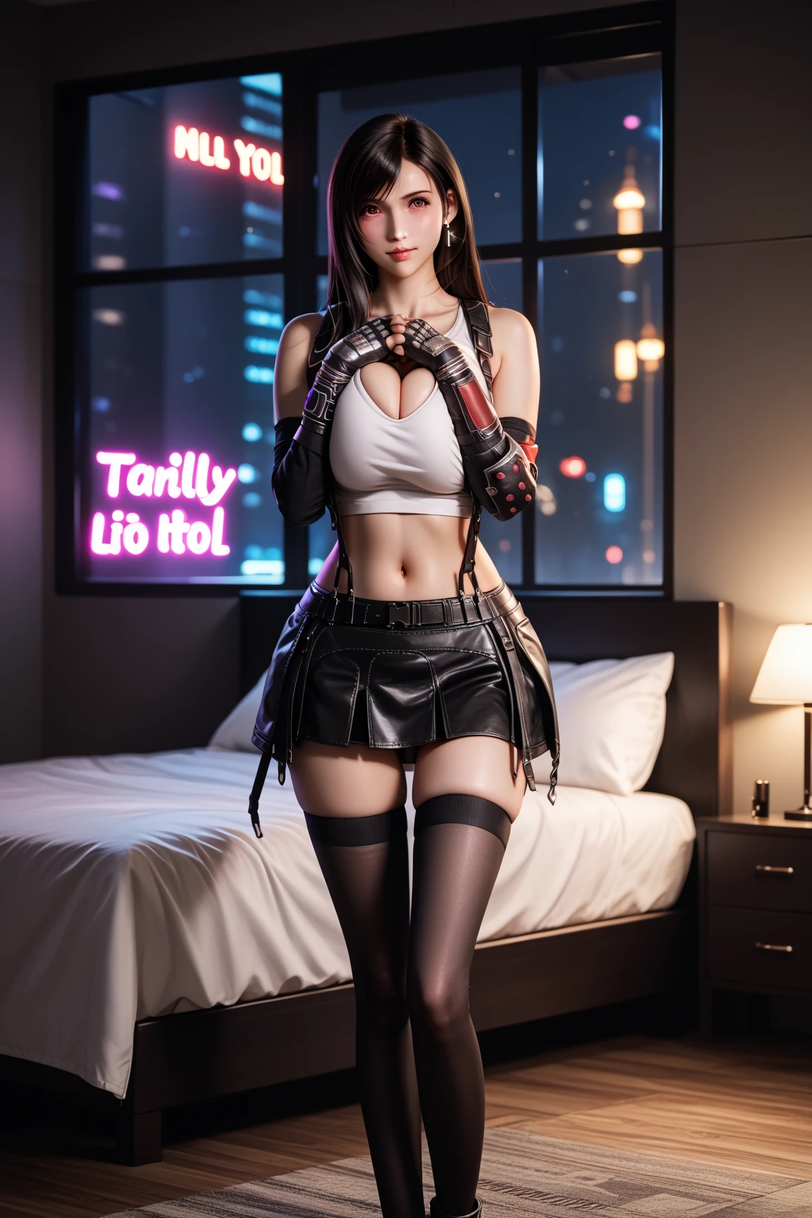 (best quality,ultra-detalhado),(Realistic:1.37),Tifa Lockhart, Rosto bonito e detalhado, maquiagem preta nos olhos, textura ultra realista, rosto delicado, expression serious