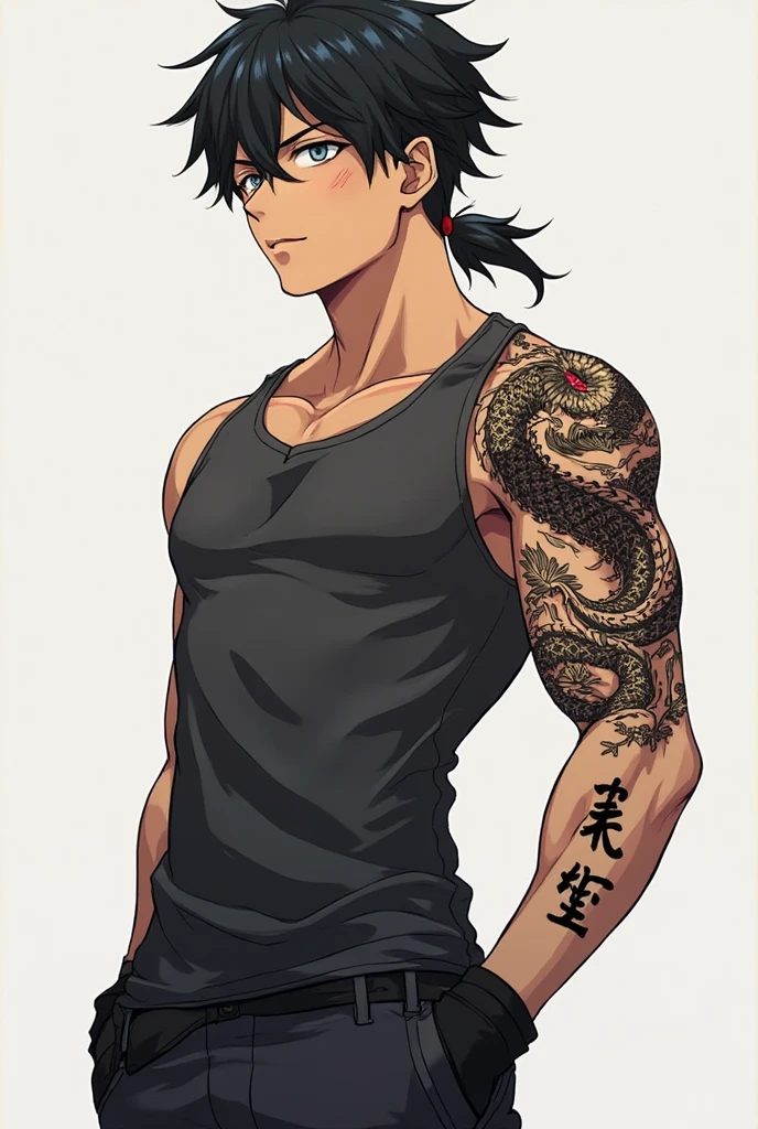 Anime boy with  six pack with snake tattoo