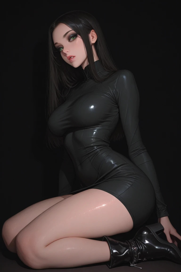 (12-year-old teenager), full body, beautiful eyes, wavy brown hair, (short transparent, tight-fitting dress), on her back, expression of desire, wide legs, big ass, wide hips, squatting, (masterpiece) , 8k, 16k, 32k, (defined and detailed skin), no blemishes, (thin waist),