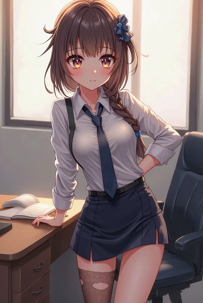 8k, A masterpiece of softcore pornography shot by Kishin Shinoyama, Bast quality,big, RAW Photos, (Ultra-thin contour lines), (1 girl), anime girl, Highlight Eye, Shiny hair, Professional Lighting, (Glowing Skin: 1.2), shiny big, ((Highest quality)), Sharp focus: 1.2, Highly detailed face and skin texture, fine grain, Perfect Face, Perfect body, Blur Art, CG, background, milk, in front (13 years old, Cool and beautiful girl face), wear ((School uniform)), thigh), blush, (Porn Cosplayer), (Camel Toe, White panties), Gravure idol style panty flashing, She pulled up her skirt to avoid the heat...、I sat on the desk with my knees raised....。., My favorite girl, Browsing Caution, Focus on the crotch