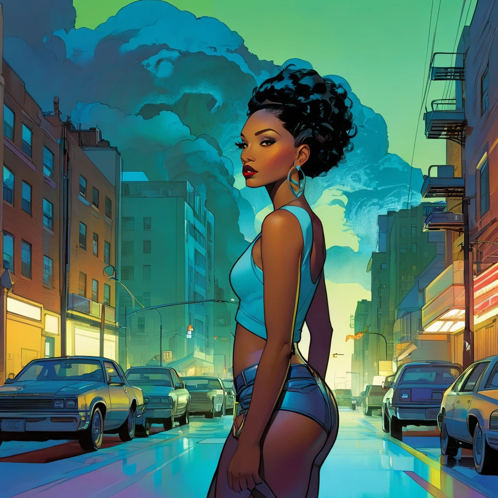 Black prostitute woman afro big breasts skinny on the street naked with diamonds on the body