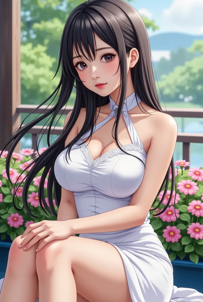 (top-quality: 1.3)、(​masterpiece: 1.3)、(The ultra-detailliert: 1.3)、(wall-paper, one girls)、([Diamonds: 1.3|The eye]:1.2)、(Perfect and beautiful white dress:1.3)、(Black hair:1.3)、a straw fedora hat、Long hair、(Beautiful Large Breasts:1.3)、a park、夏天、The fountain、Beautiful sister、ssmile、(sexypose:1.3)、Kneeling