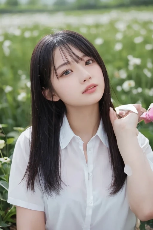 a lot of details, (slender waist), 30 years old, detailed black hair, beautiful detailed hair, super fucking beautiful, complex details beautiful and delicate eyes, perfect hands, (small breasts best quality), perfect and delicate limbs, detailed skin, best quality, ultra-detailed,
wonderland, a kitty, glad, laughing, lying on back, single braid, (white shorts), (red off shoulder top), in the flower garden, full body shot, front view, overhead shot