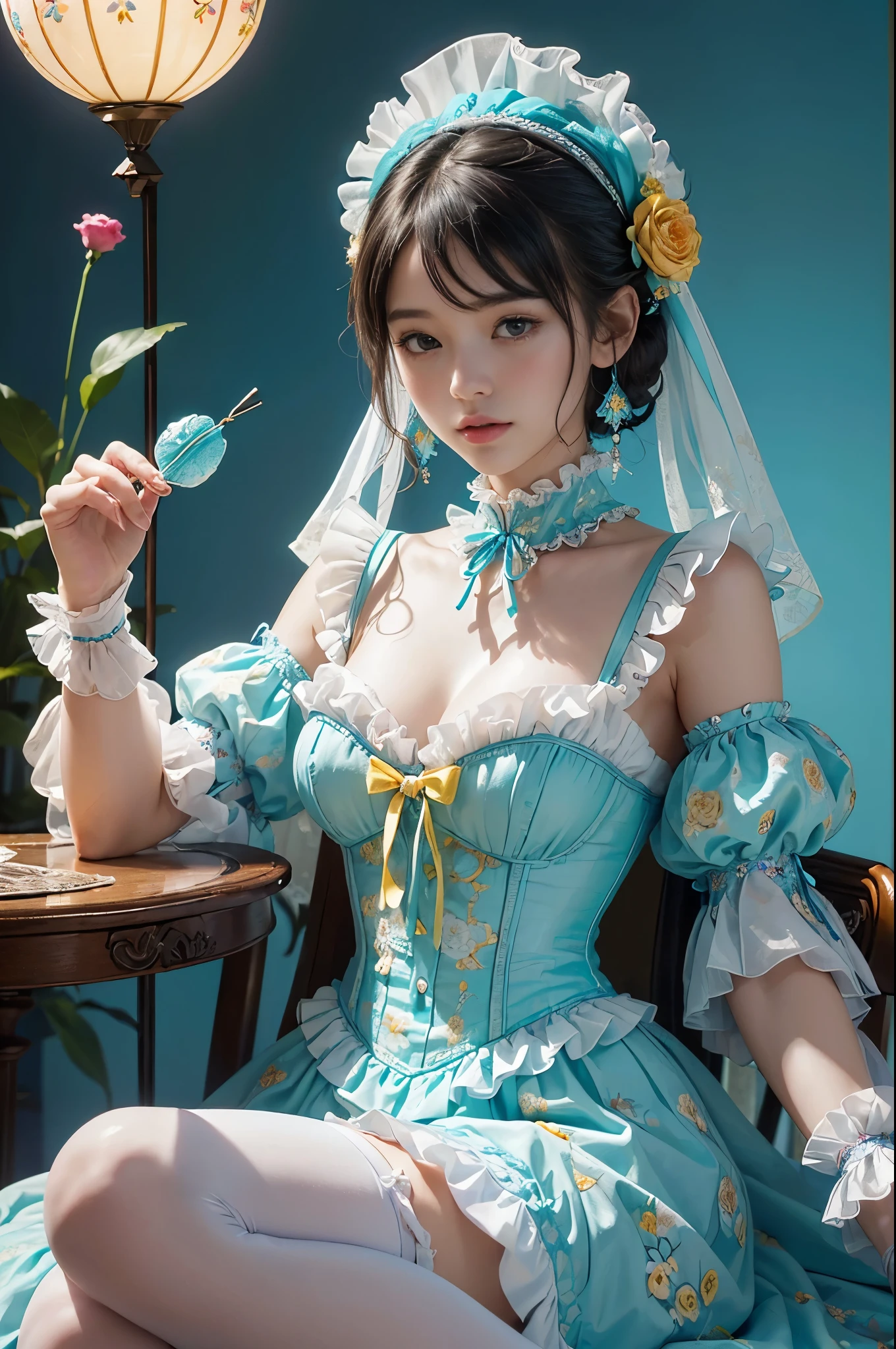 <lora:vintageprintcorsetbustier-freckledvixon:0.7>, ch1nac0rs3t, cleavage, overbust blue and white corset, black hair, space buns, blue eyes, long skirt, castle background || skin, hair, clothing, masterpiece, 8k, high resolution, shallow depth of field, sharp focus