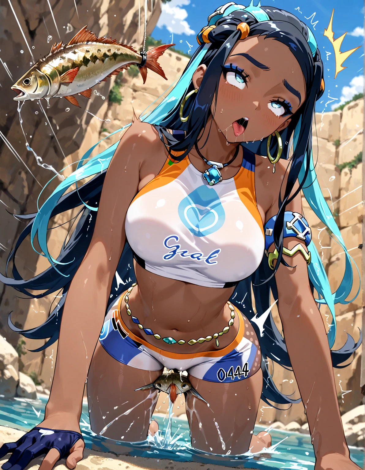masterpiece, best quality, <lora:danartemis-nvwls-v1-000010:0.8> danArtemis, green eyes, long hair, low ponytail, hair ribbon, circlet, armlet, gold bikini, micro bikini, hot springs, springs, looking at viewer, :o, blush, closed eyes