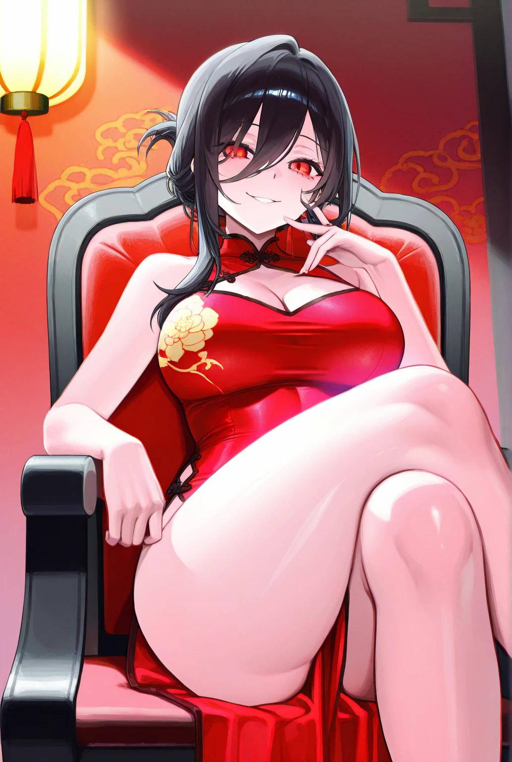 NSFW: seductive 25yo girl, black hair, boob focus,seductive poses,naked,curvy,lustful, extremely large boobs, large butt,sweaty,perfect toes,large red eyes,looking down pitifully,sticking tongue out seductively,vagina in frame