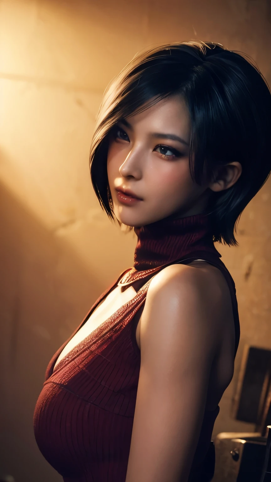 best quality,ultra-detailed,realistic:1.37,Ada Wong,perfectly symmetrical face,ultra-realistic texture,flawless body,detailed facial features,realistic lighting, serious expression