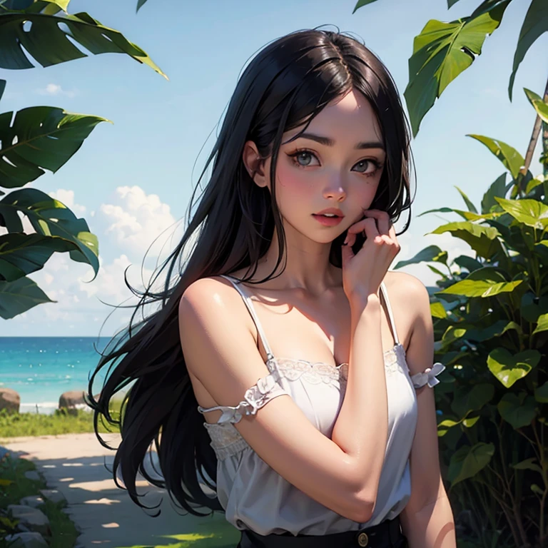 Beach,Black Hair,Straight hair,Black Dress,Nipples,smoking,Super high quality,masterpiece,super high quality,Ultra-high resolution,Best image quality,Top class,最high quality,Highest Resolution,high quality,beautiful,beautiful,high quality,Genuineな質感,Genuine,8k,Detailed,Two-dimensional beautiful girl、Big Breasts、Slender figure、Looking straight ahead、The audience is watching、smile、Second dimension beautiful girl
