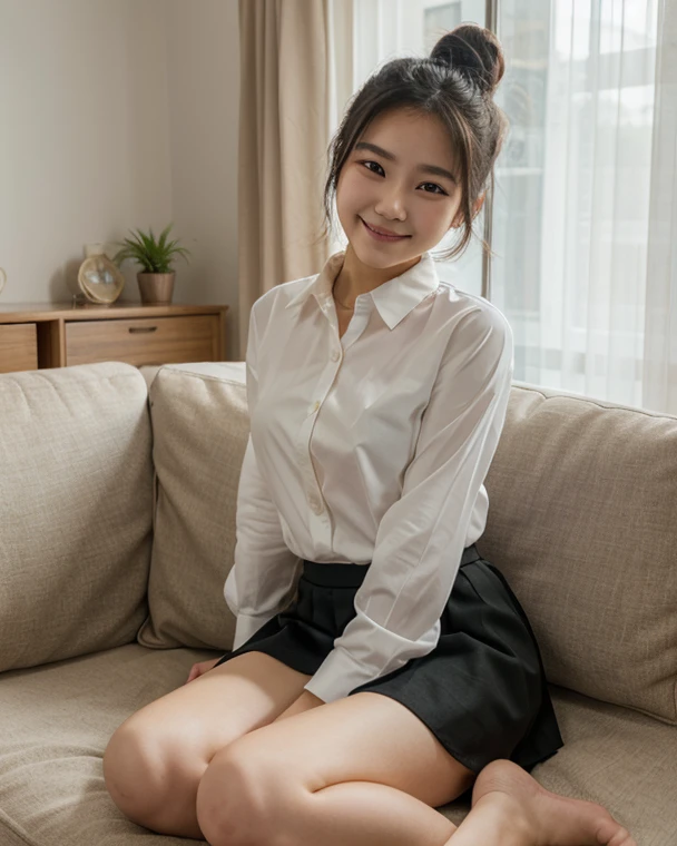 Highly detailed 8K wallpaper)、sharp focus、In detail、Drama、delicate and beautiful high school girl、Looks like a whole body、(sheer white shirt、)tie、Dark blue pleated micro mini、light brown hair、silky pigtails、sexy、(Dark pink underwear、)laughter、peek at the audience、beautiful graphics、Bright school building、In a room full of students、Please show me your whole body、(show me your pants、sat down、)white socks、korean idol、Nogizaka idol、Gravure idol pose、actress、fashion model pose、expensive
