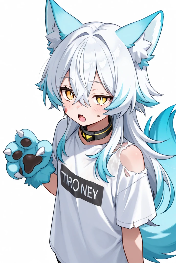 Furry dragon，Gray hair，long haired，Glowing eyes，outside，Dragon ear，Dragon tail，Light blue dragon，kawaii，one dragon tail，upper body bare，Fluffy tail, current, Shy, Highest quality, 8K, Full-HD, two-eared, Summer blur, Shy, Blushing，erogenous，male pubic hair，White wings