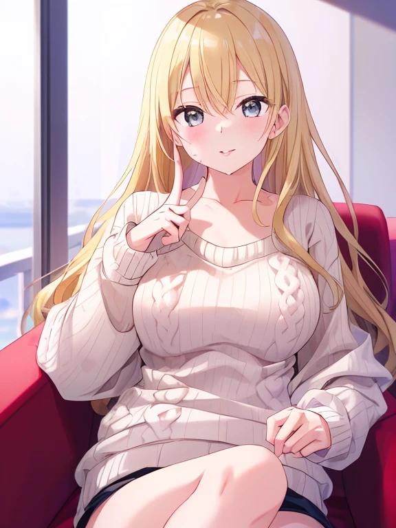 1girl,wearing sweater,no pants, hands covering mouth, cum