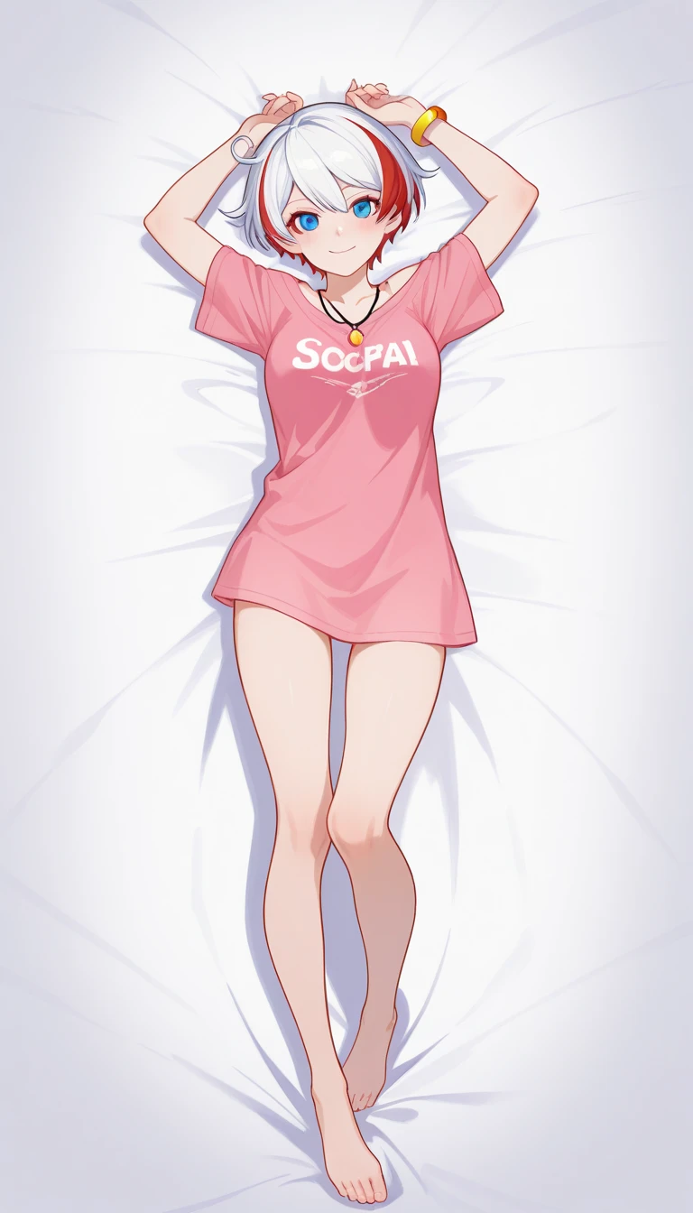 Sleeping on the couch barefoot Pink shorts White T-shirt woman Bob Hair high resolution