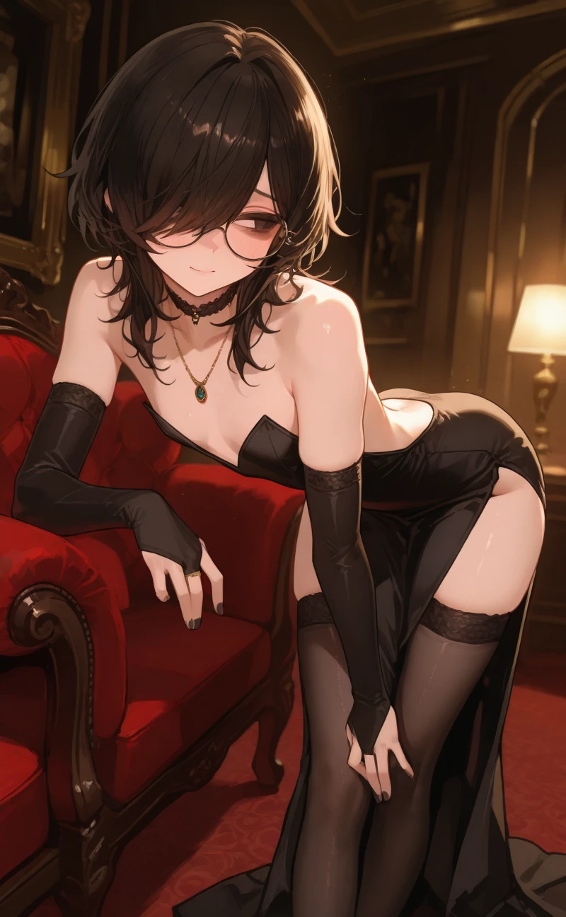 score_9, score_8_up, score_7_up, score_6_up, score_5_up, score_4_up, source_anime, 1girl,bed, black long hair ,ponytail, white eyes, fear, w-w-chain, shackles, spraed arms, arms tied to the ciling , black lace strapless sexy Lingerie , sexy miniskirt, black platform high heels black boots, thigh high boots, night, dungeon, best quality, best res, 4K UHD,