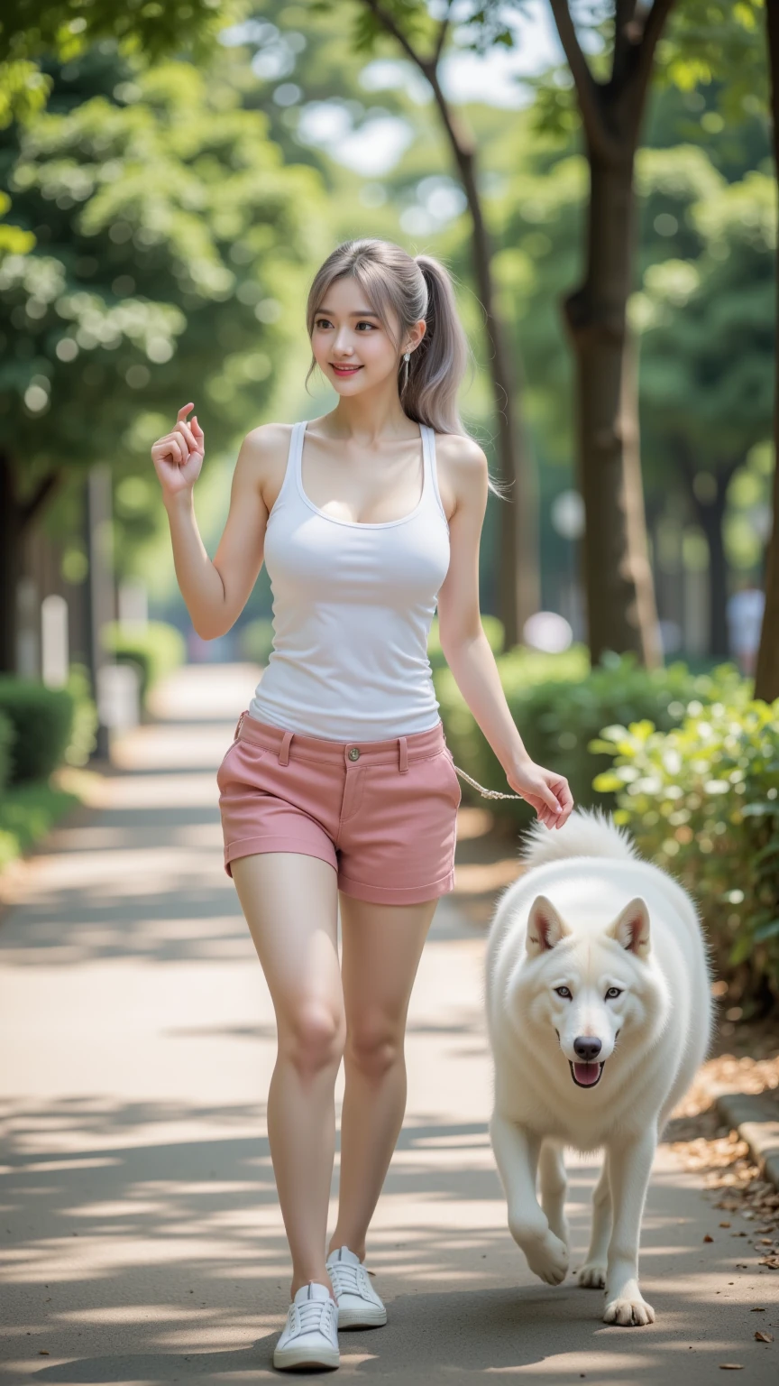 Beautiful Girl 18 years old, wear white bikinis, at the Playground. Realistic, full body, leg, ankle, see through, walking with a cat --auto --s2