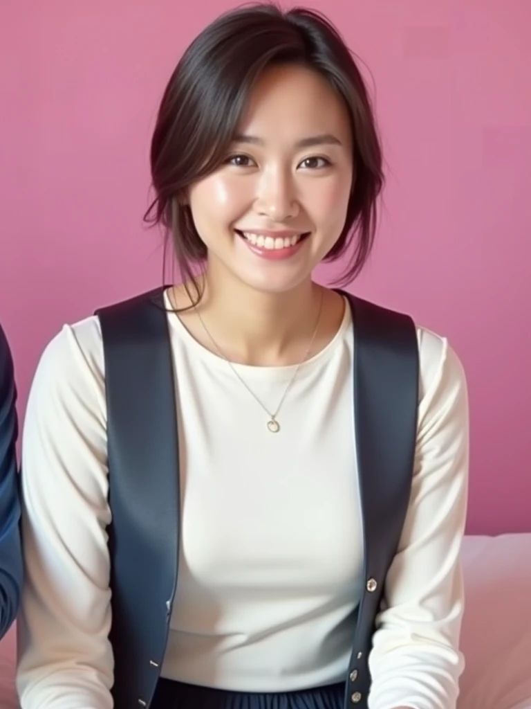 A Japanese milf, photo of one lady, Slender figure, Realistic teeth, double eyelids, smile, full-length, at the bedroom